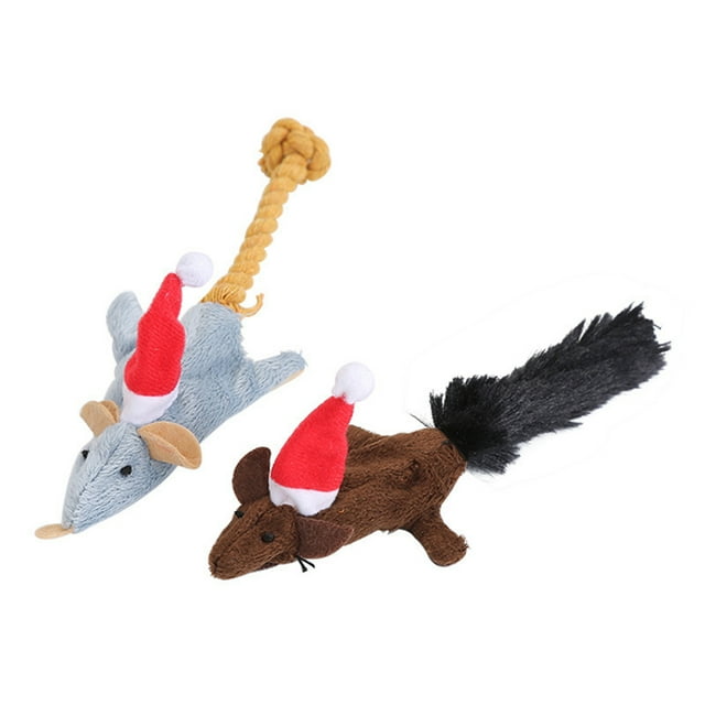 2PCS Cat Mice Toy Funny Xmas Hat Design Pet Training Toy Mouse Toy for Christmas