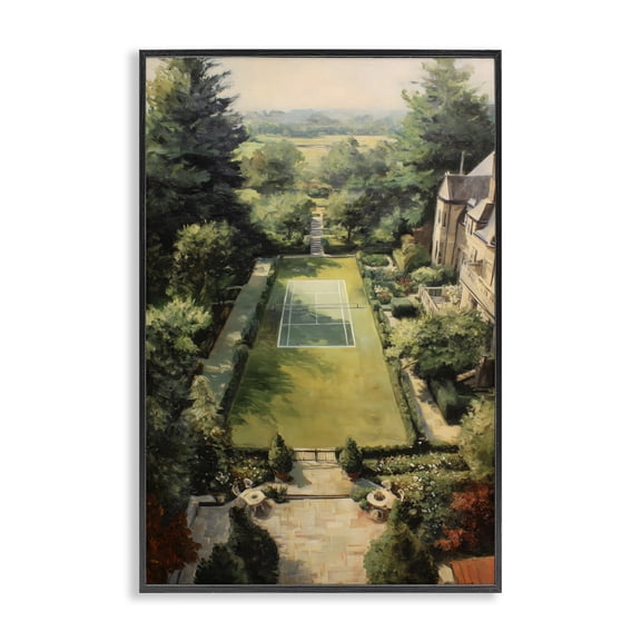 Stupell Industries Eclectic Vintage Tennis At The Manor Black Framed Giclee Art, 12 x 18, by Petals Prints Design