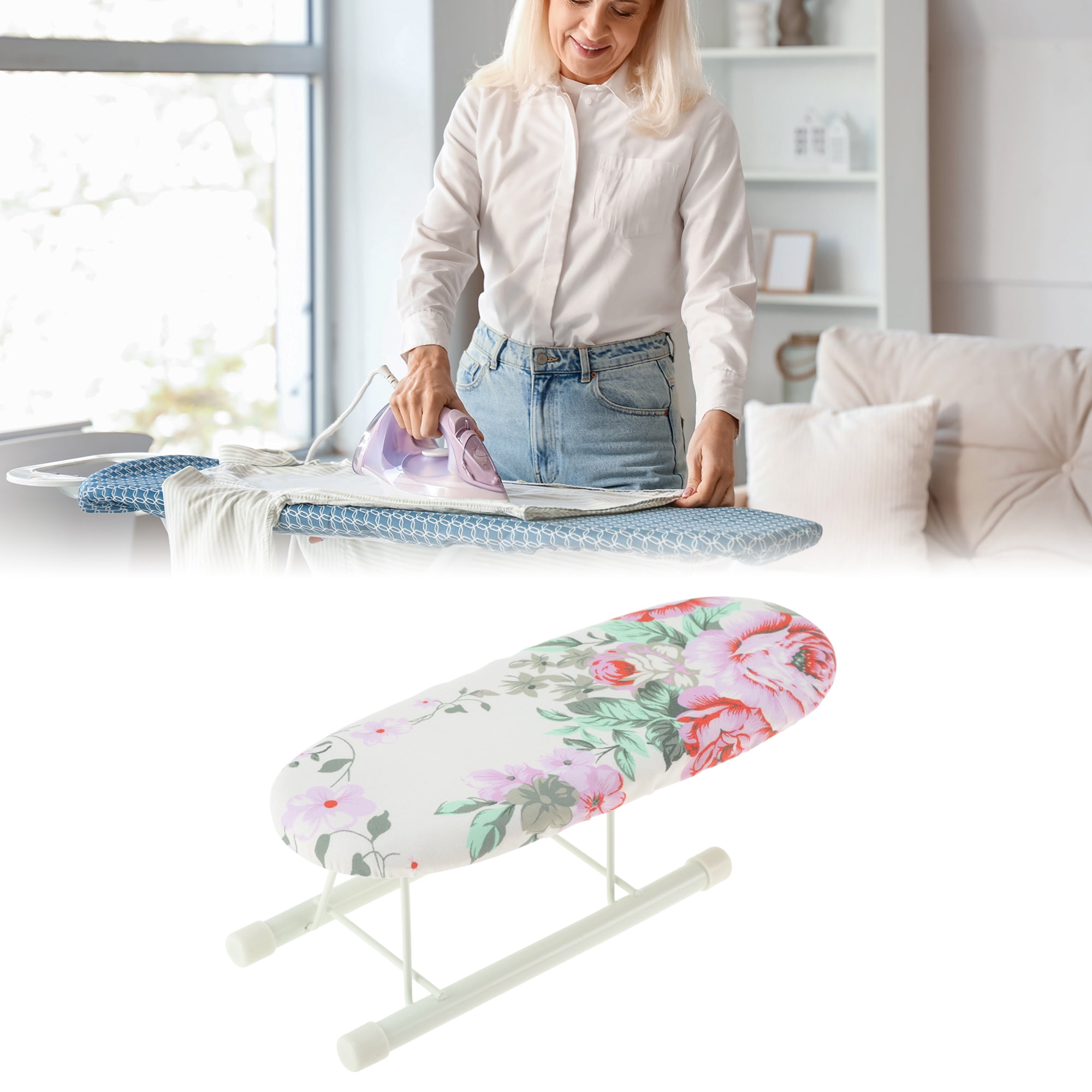 Unique Bargains Collapsible Mini Ironing Board Efficient Ironing Pink, White