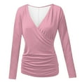 thumbnail image 6 of Gglogagt Women's Deep V Neck 3/4 Sleeve Cross Surplice Wrap Tops Pink XL, 6 of 6