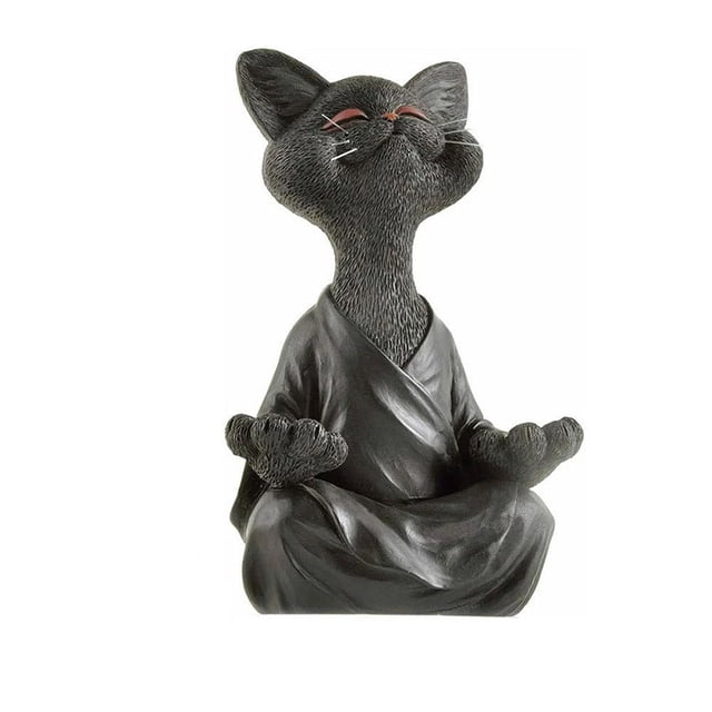 Estatua o nombre de gato negro zen de resina meditando