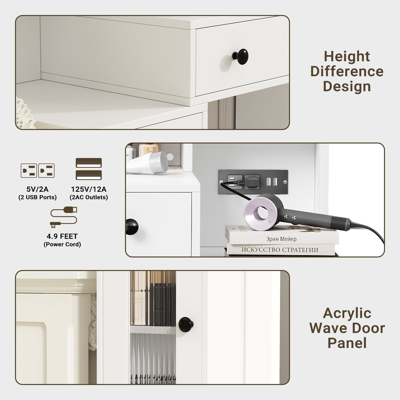 IDEALSOUL Vanity with Lights and Mirror,White Vanity Desk with 7 Drawers for Bedroom Dressing Room 3 Lighting Color Adjustable