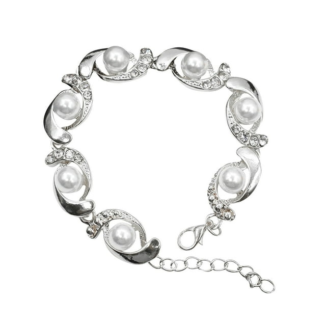 Circular Pearl pulsera Rhinestone Pearl pulsera de joyería del encanto de la pulsera de cumpleaños sorpresa de regalo para la mujer de las niñas Flash de capa elástica pulsera para las mujeres