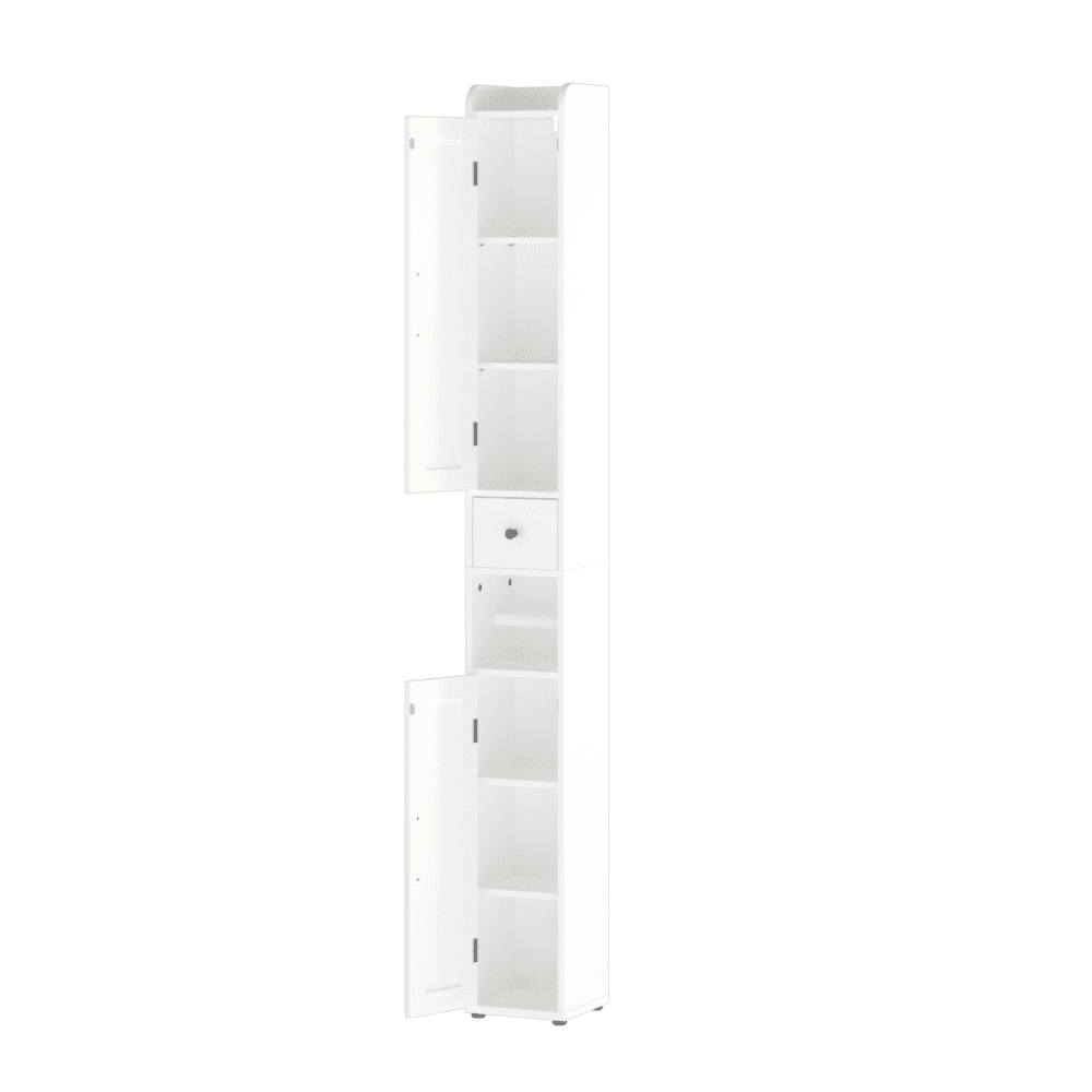 67.51" Tall Bathroom Storage Cabinet with Adjustable Shelves,Slim 2 Doors Freestanding Cabinet with Anti-Tip, Open compartments, for Home, Small Spaces, Bathroom,Kitchen, Living Room, White
