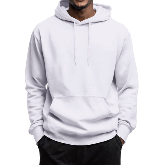 Godokuleh Hoodies for Men Fleece Casual Solid Hooded Collar Drawstring Sweatshirts Fall Winter Long Sleeve Pullover with Pocket White XL