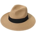 thumbnail image 1 of Lanzom Sombrero enrollable Panamá de paja de ala ancha para mujer Fedora Beach Sun Hat UPF50+, 1 of 4