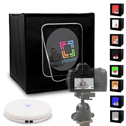 buy Pigment Achievable Photonix360 Portable Photo Booth Bundle - 20"x20" Photo Light Box Camera  Booth and Rotating Turntable Stand, 8 Colors Backdrop, Adjustable  Brightness LED Lights | Foldable Tabletop Studio Photography - Walmart.com