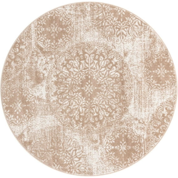 Rugs.com Monte Carlo Collection Rug – 5' Round Beige Medium Rug Perfect For Kitchens, Dining Rooms