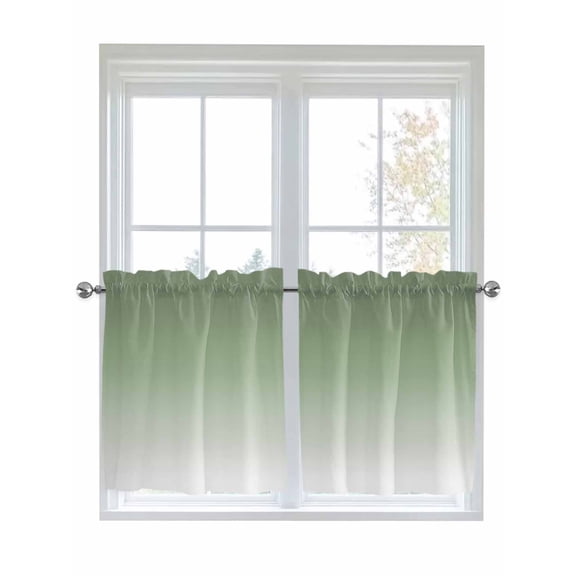 Half Window Curtain 36 Inches Long, Sage Green Window Treatment Curtain Drapes, Farmhouse Sage Green Ombre Small Tier Curtains for Bathroom Over Sink, 27.5"x36", 2 Panels