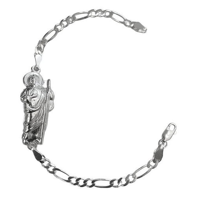 JOYARIS Pulsera San Judas Tadeo Liso Esclava Plata Solida Ley 925 Talla Largo/Ancho: 19.5 cm x 4 mm PT-0000684