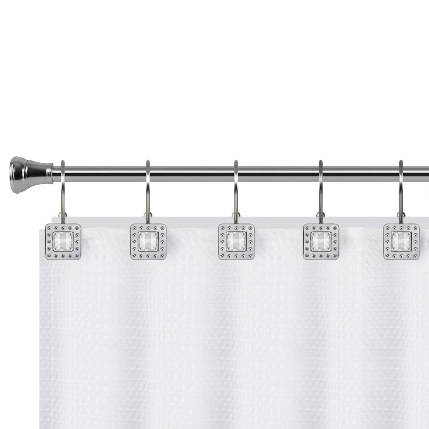 Utopia Alley Shower Hooks - Double Shower Curtain Rings for Bathroom - Rust Resistant Shower Curtain Hooks for Shower Curtain - Shower Curtain Rings with Crystal Design - Set of 12, Polished Chrome