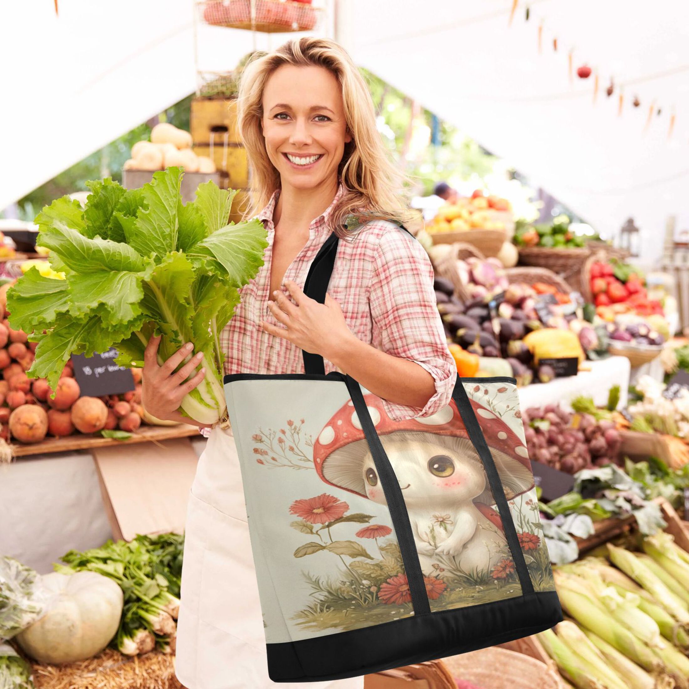 Large Hand-held Ice Pack Picnic Bag Insulation and Refrigeration Suitable for Shopping Picnics and Camping A Cartoon Mushroom