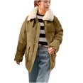 thumbnail image 2 of IROINNID Women's Winter Warm Mid-Length Coat Turndown Lapel Solid Color Parka Long Sleeve Outwear, Coffee, 2 of 9