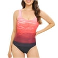 thumbnail image 2 of Jacenvly 2024 Womens Swimwear One Piece Skin-Friendly Ladies Fashion Retro Print Fitting Bikini Women's Piece Swimsuit Gradient Color Cozy One-Piece Swimsuit Pink, 2 of 9