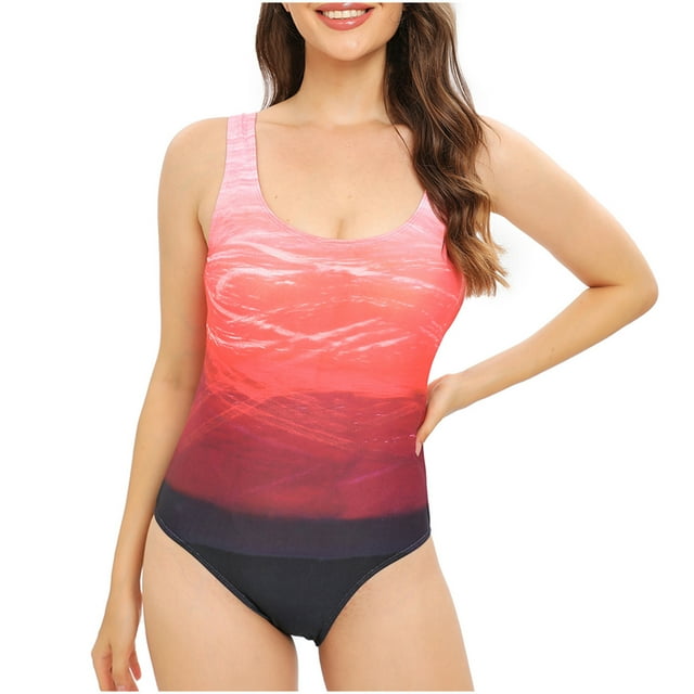 Modesto Trajes de Baño para las Mujeres Retro Impresión de Ajuste Bikini de una Pieza, 70% Nylon 30% Malla Traje de Baño de Torso Largo para la Piscina, la Playa Y las Vacaciones de Verano