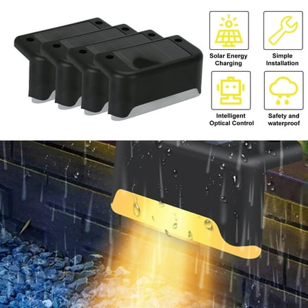 4Pcs Solar Powered LED Deck Lights Outdoor Path Garden Stairs Step Fence Lamp Waterproof Energy Saving Wall Light Black Case