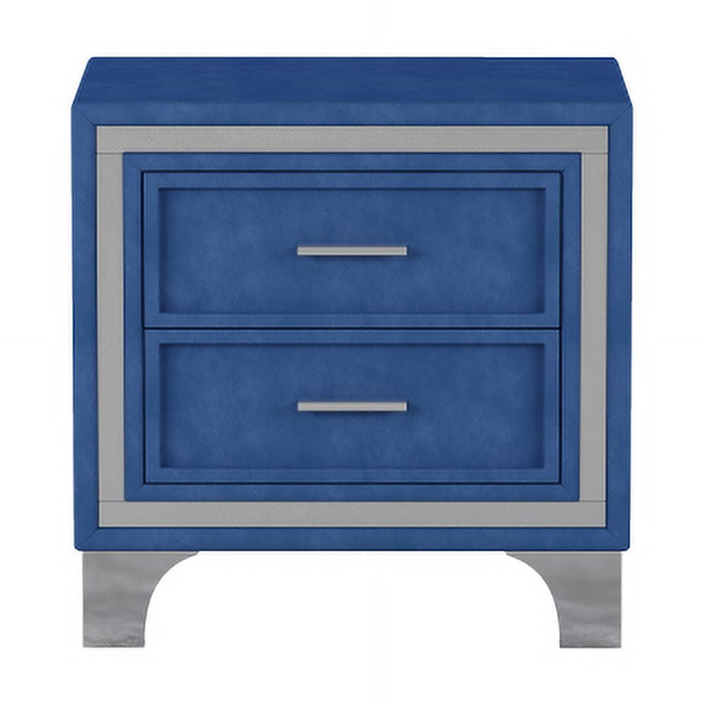 Nightstand with 2-Drawer, Mid-Century Bedside Table with Metal Legs, Velvet Bedside Table for Living Room, Bedroom, Blue