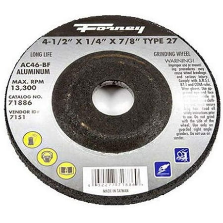 

Forney 71886 Grinding Wheel with 7/8-Inch Arbor Aluminum Type 27 AC46-BF 4-1/2-Inch-by-1/4-Inch
