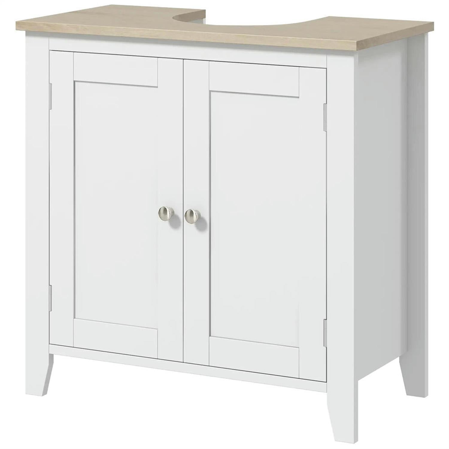 Demi Bonn 23" Bathroom Vanity with U-Shape Cut-Out and Adjustable Shelf, Pedestal Sink 2-Door Cabinet, Under Sink Cabinet, White