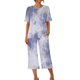 thumbnail image 5 of Pijamas de Verano para Mujeres, Suelto Impreso Manga Corta Superior Y Pantalones Recortados, Cuello Redondo Casual, 5 of 6