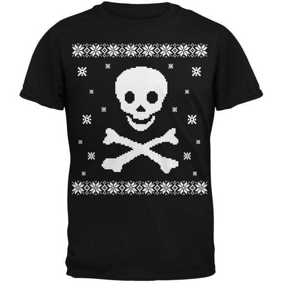 Big Skull & Crossbones Ugly Christmas Sweater Black Youth T-Shirt - Youth Small