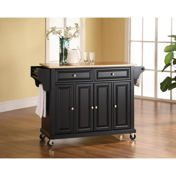 Crosley Furniture Natural Wood Top Kitchen Cart in Black/Natural