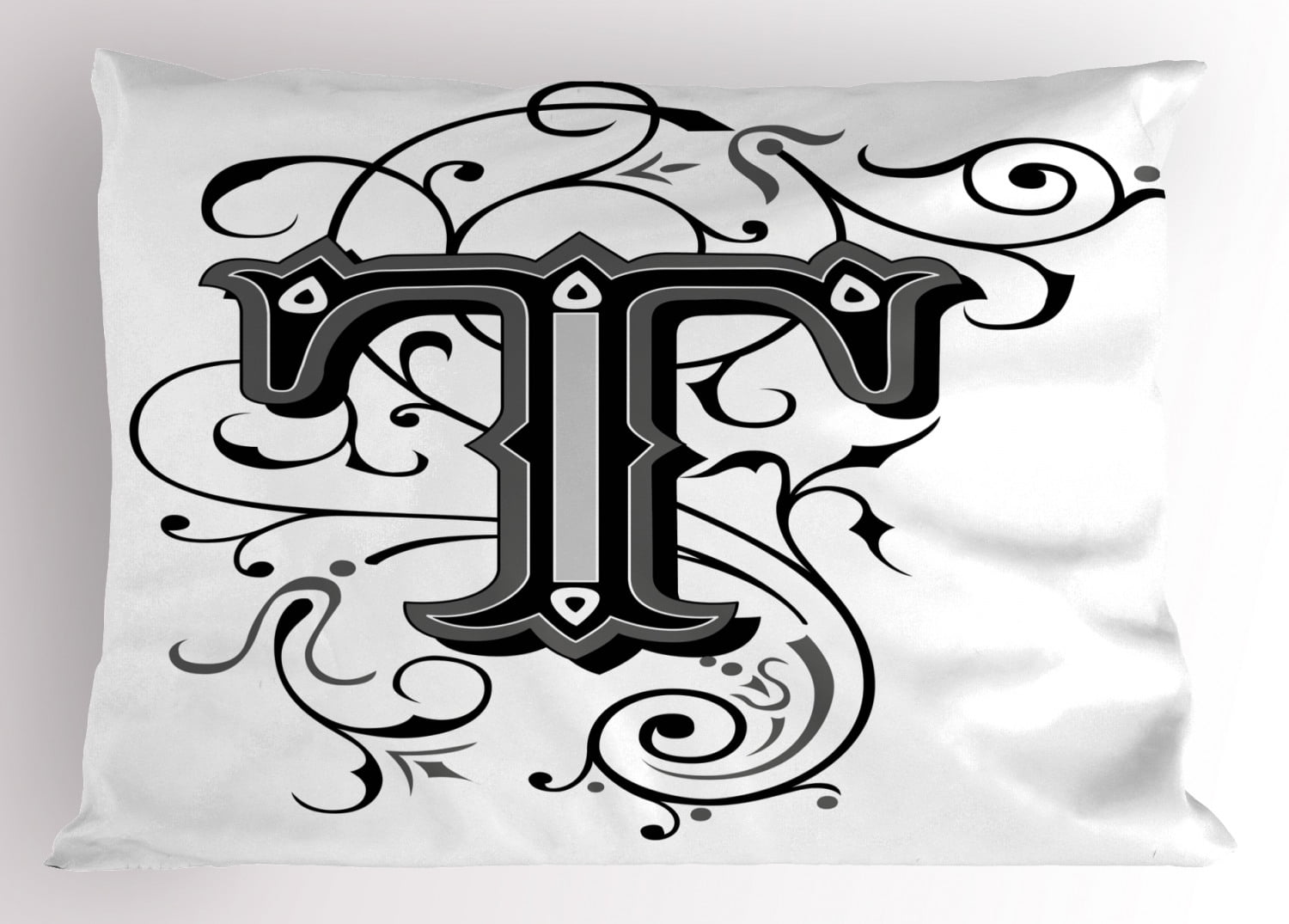 Letter T Pillow Sham Symmetrical Uppercase Letter in Renaissance Art