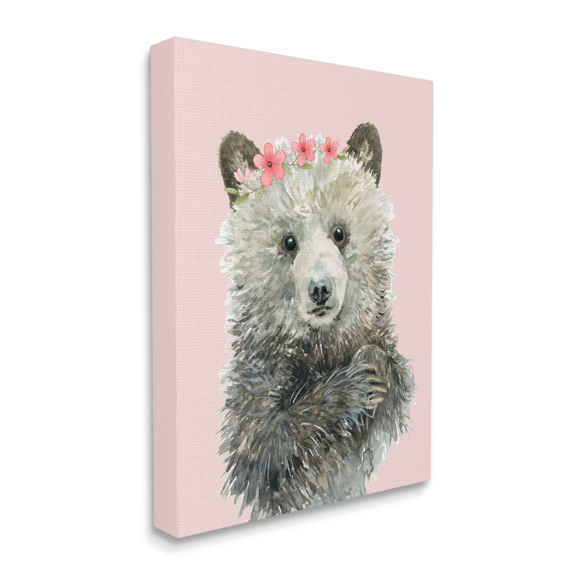 Stupell Industries Fuzzy Bear with Floral Crown Animals & Insects Painting Gallery Wrapped Canvas Art Print Wall Art, 36 x 48