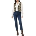 thumbnail image 2 of INSPIRE CHIC Women's  V Neck Cinched Waist Button Asymmetric Stretchy Plaid Sleeveless Jacket M Light Khaki, 2 of 6