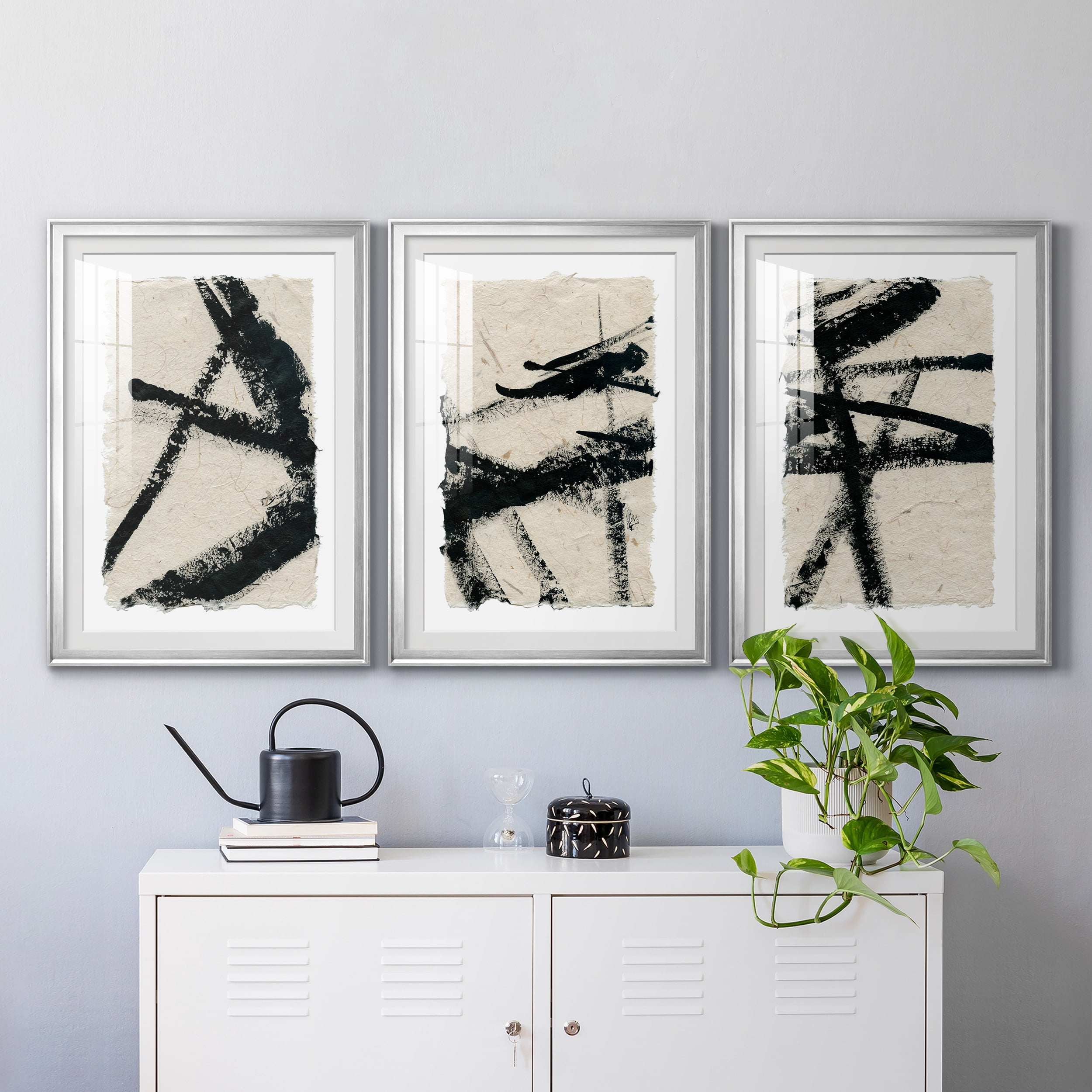 Lines Crossed I Premium Framed Prints Set of 3 - Ready to Hang - 30.5 x 42.5 Each - Silver Frame