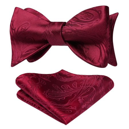 HISDERN Mens Red Bow Ties Floral Paisley Self Classic Formal Tuxedo Satin Woven Silk Bowties for Wedding Party Prom Gift Box