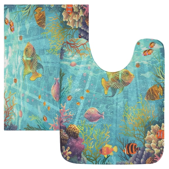 Ryvnso Fish Ocean View Pattern Bathroom Shaggy Rugs Toilet Mat Soft Contour Rug