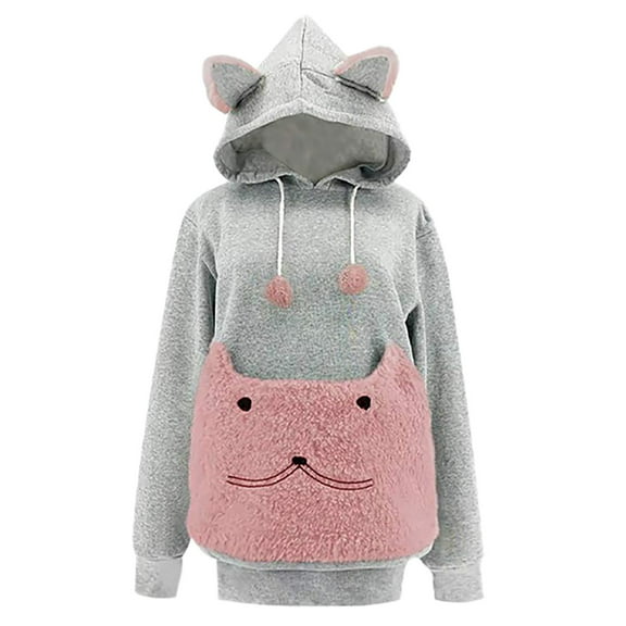 Cute Pet Carrier Hoodie Women Cozy Kangaroo Pouch Hoodie for Cats and Dogs Soft Large Pocket Pullover Sweatshirt for Pet Lovers