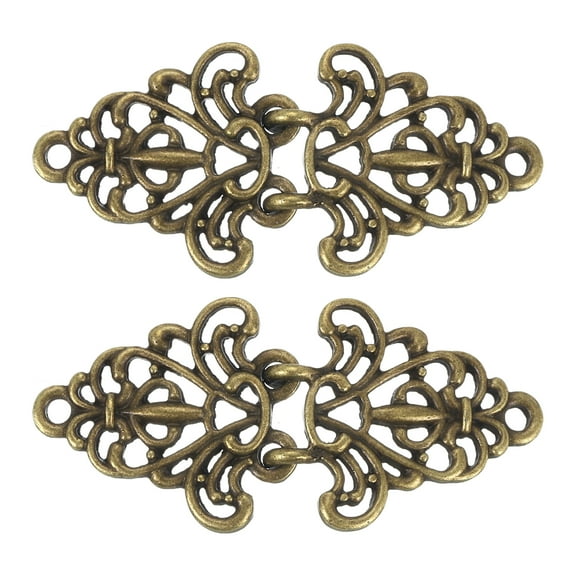 Cloak Clasp 2 Pairs Sew on Hooks and Eyes Vintage Flower Cape Buckle(Bronze)