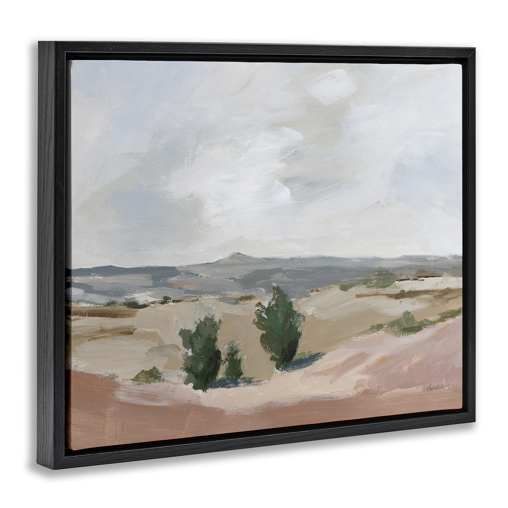 Stupell Industries Vast Desert Mountains Landscape Painting Black Floater Framed Art Print Wall Art, 31 x 25