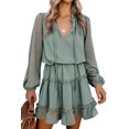 thumbnail image 4 of Women's Green Swiss Dot Bubble Sleeve Ruffle Mini Dress, 4 of 4