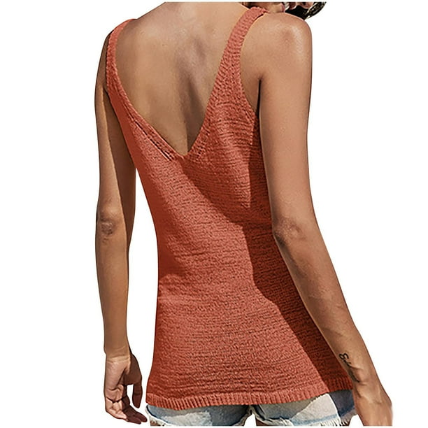 Camisetas sin mangas para mujer, camisas de moda de verano, blusa informal sin mangas con cuello en V, camisetas sólidas Fridja gh6613