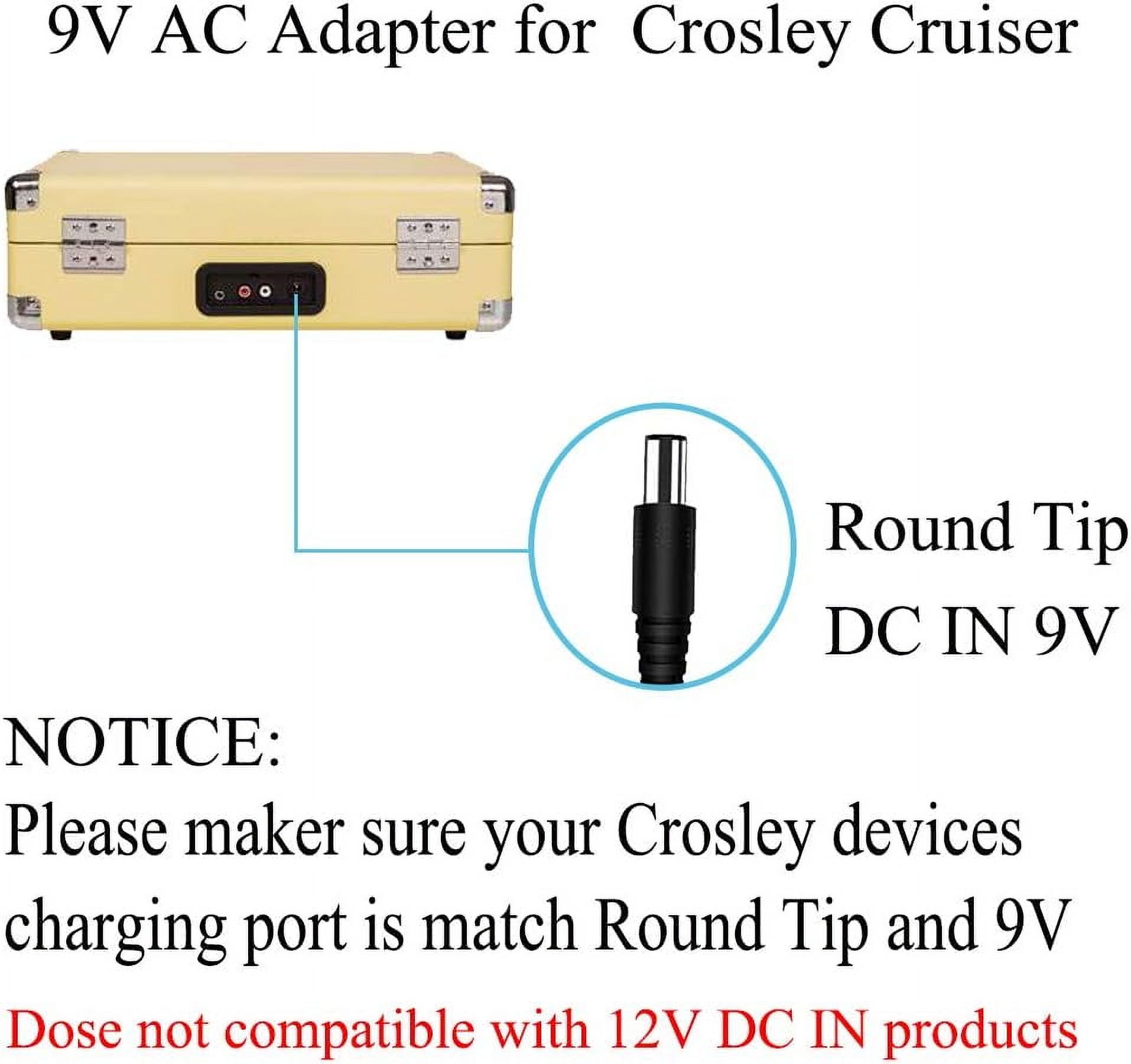 for Crosley Record Player Power Cord, 9V Adapter for Crosley Cruiser Portable Turntable Record Player CR8005A CR221CR8005C I II III Series 5.9FT Cord