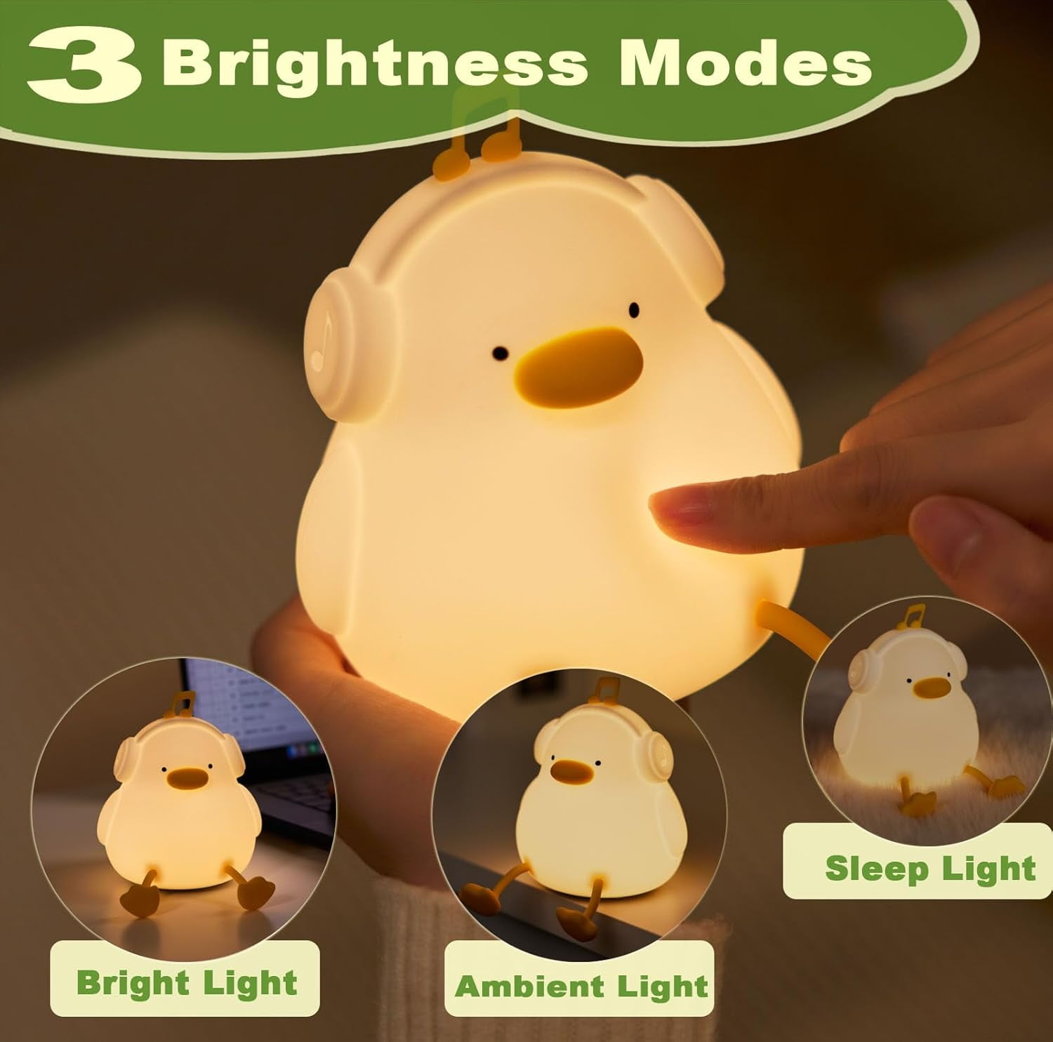 Lzyawe Cute Duck Night Light,LED Squishy Novelty Duck Lamp,3 Level Dimmable Soft Silicone Nursery Nightlight,Night Light for Toddler Baby Kids Decor,Cool Gifts for Duck-0114
