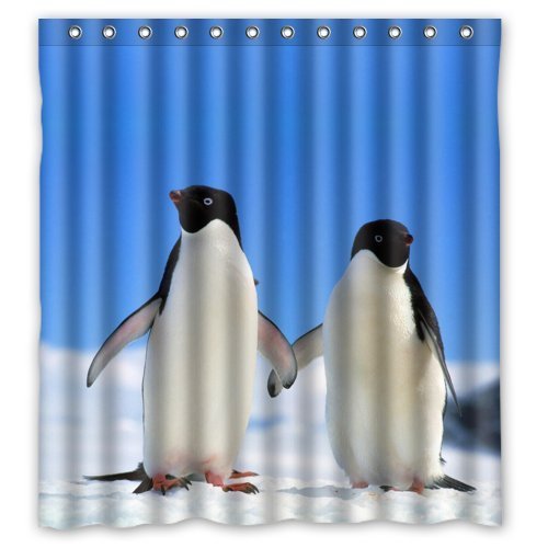 HelloDecor Penguin Shower Curtain Polyester Fabric Bathroom Decorative