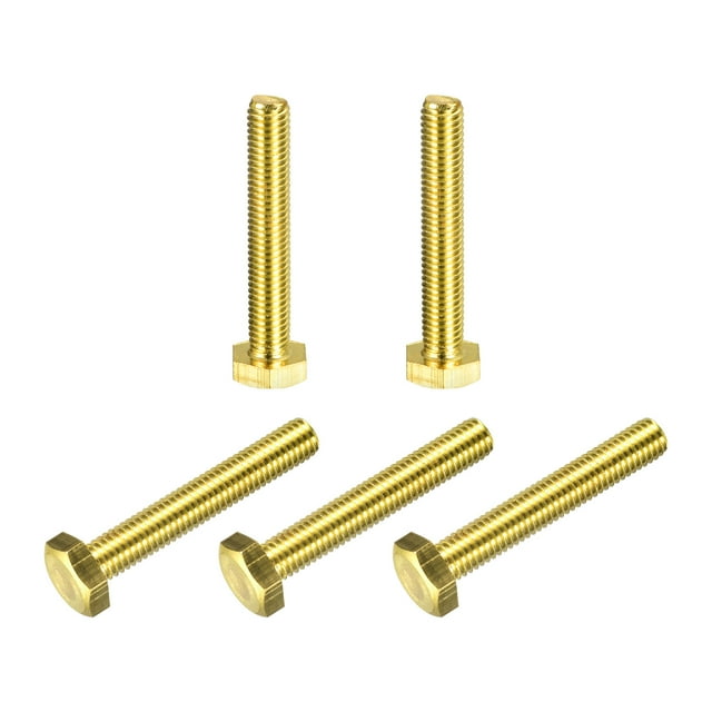 Unique Bargains Brass Hex Bolts, M8x50mm 5 Pack Fully Thread Grade 4.8 Machine Screws