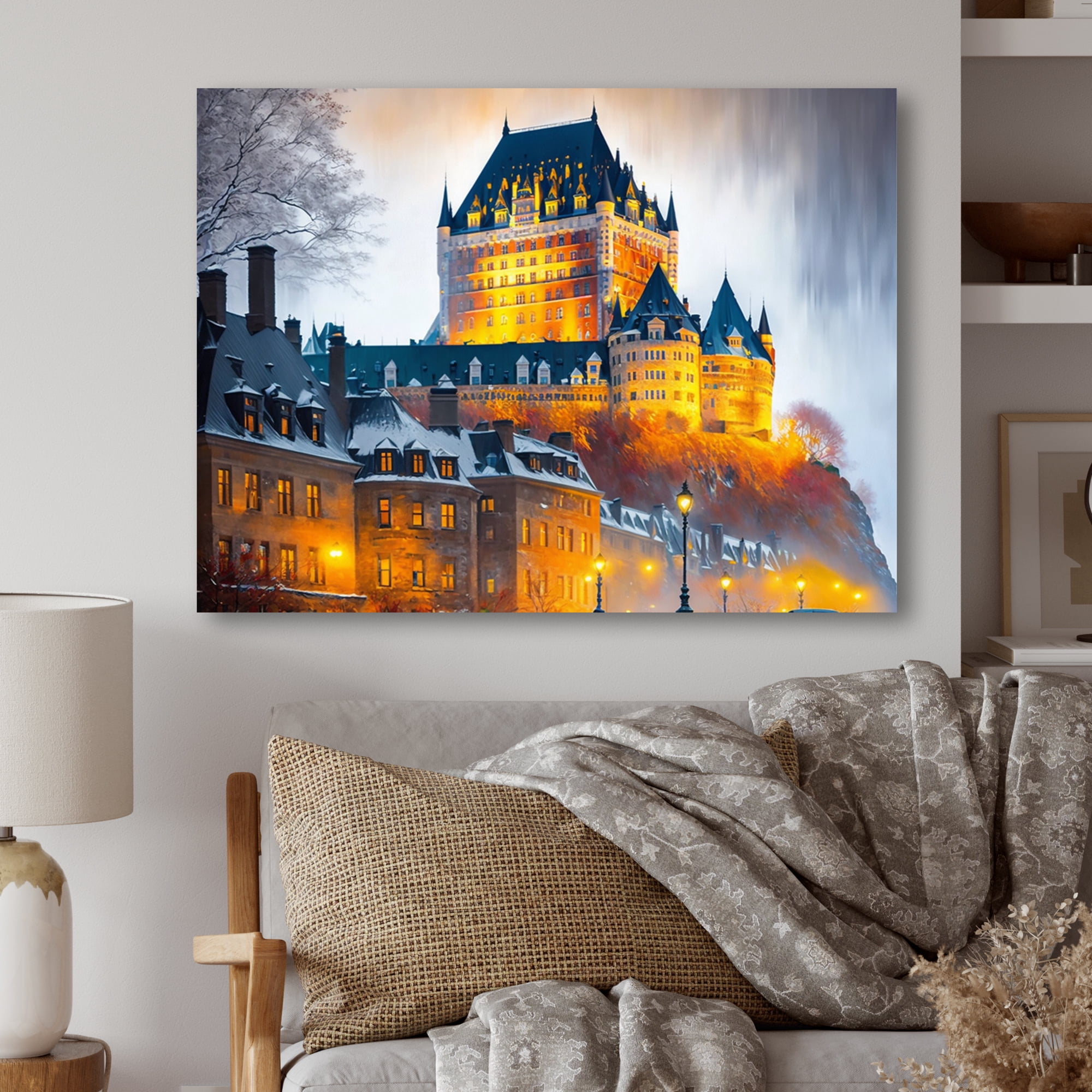 Designart Chateau Frontenac In Winter V Canvas Wall Art