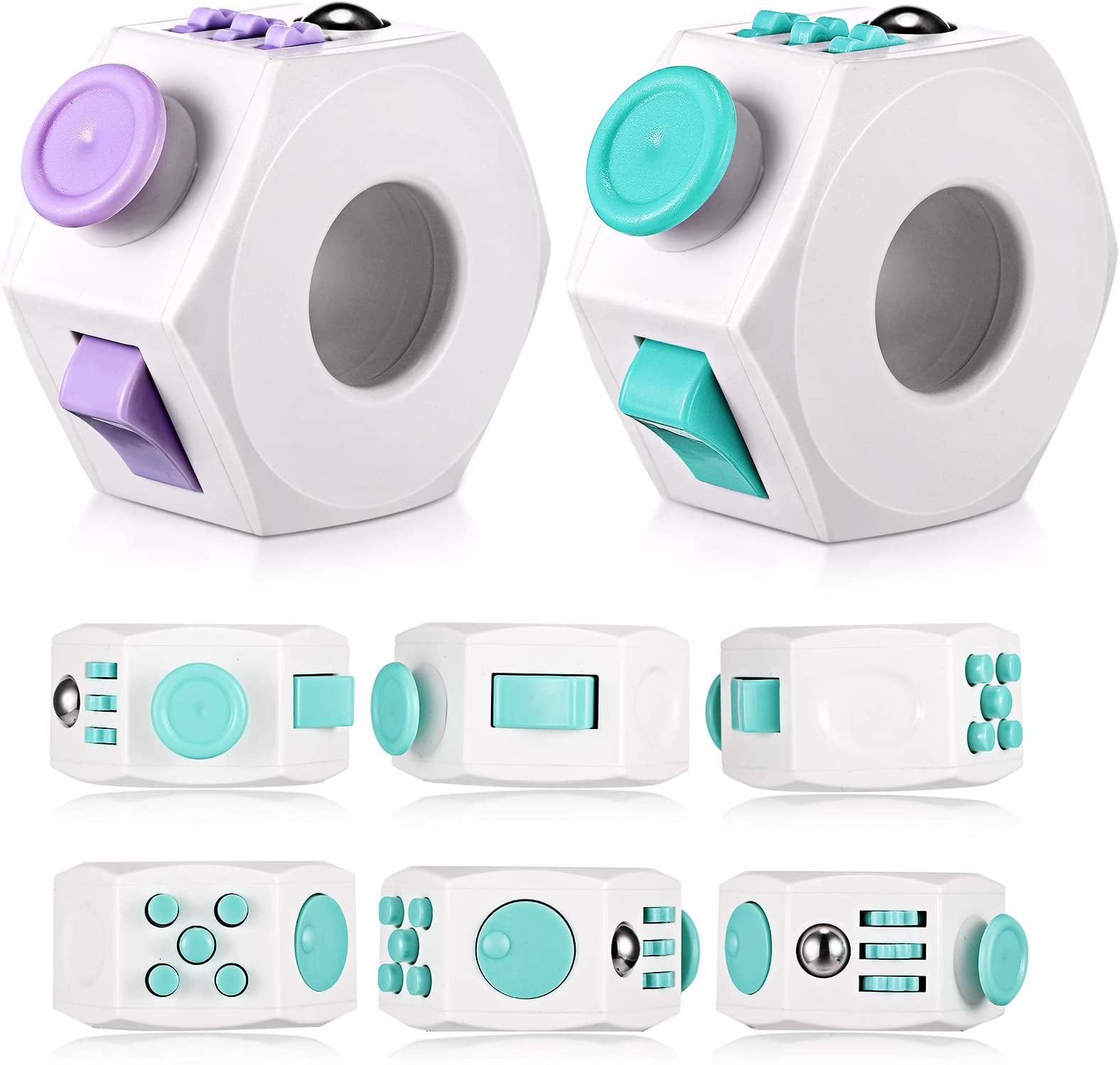 Green/Purple 2 Pieces Anti-Anxiety Decompression Ring Plastic Fidget Sensory Cube Toy to Relieve Stress and Depression Calming Focus for Teens and Adults with ADHD ADD OCD Autism