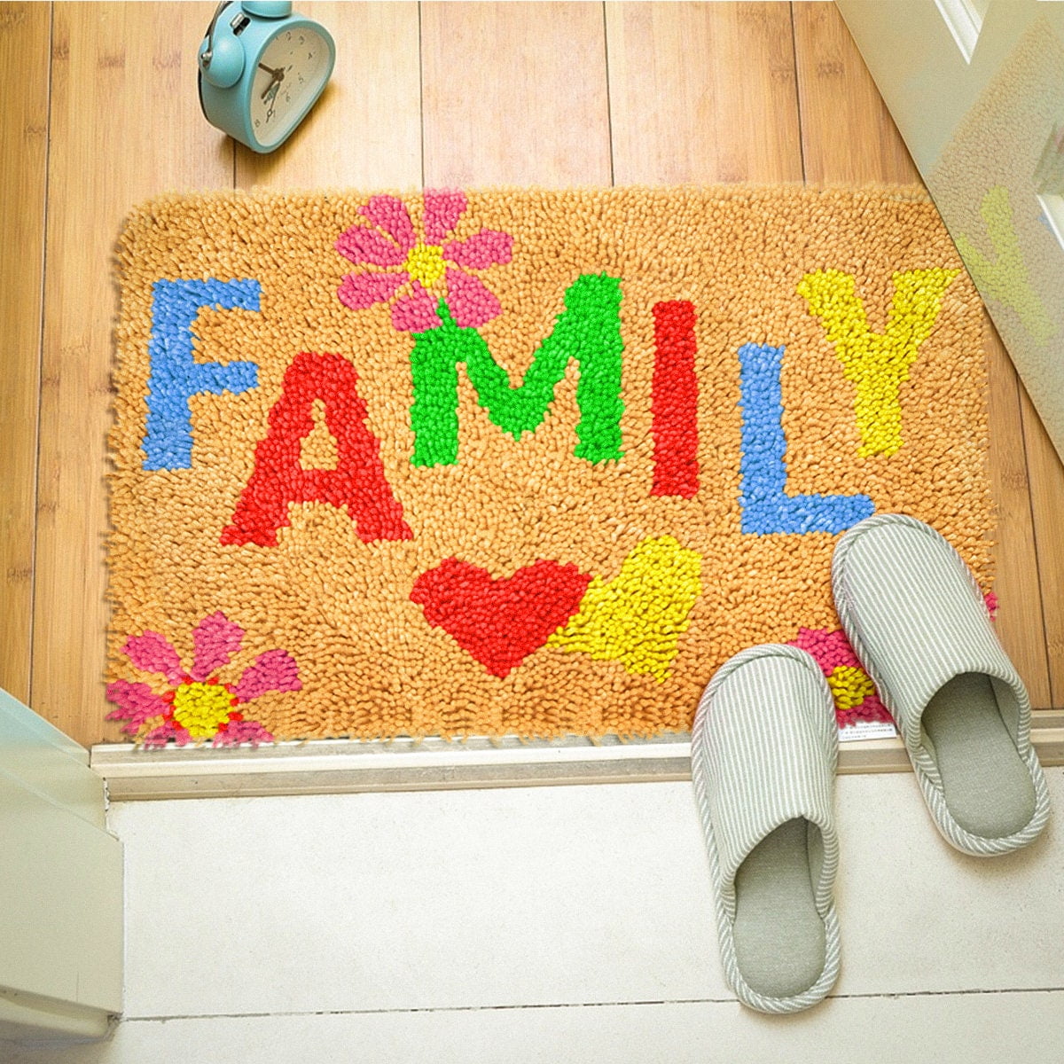 Latch Hook Rug Kits Embroidery DIY Family Pattern Crochet Needlework Crafts for Adults and Kids Beginners 20"x 15"