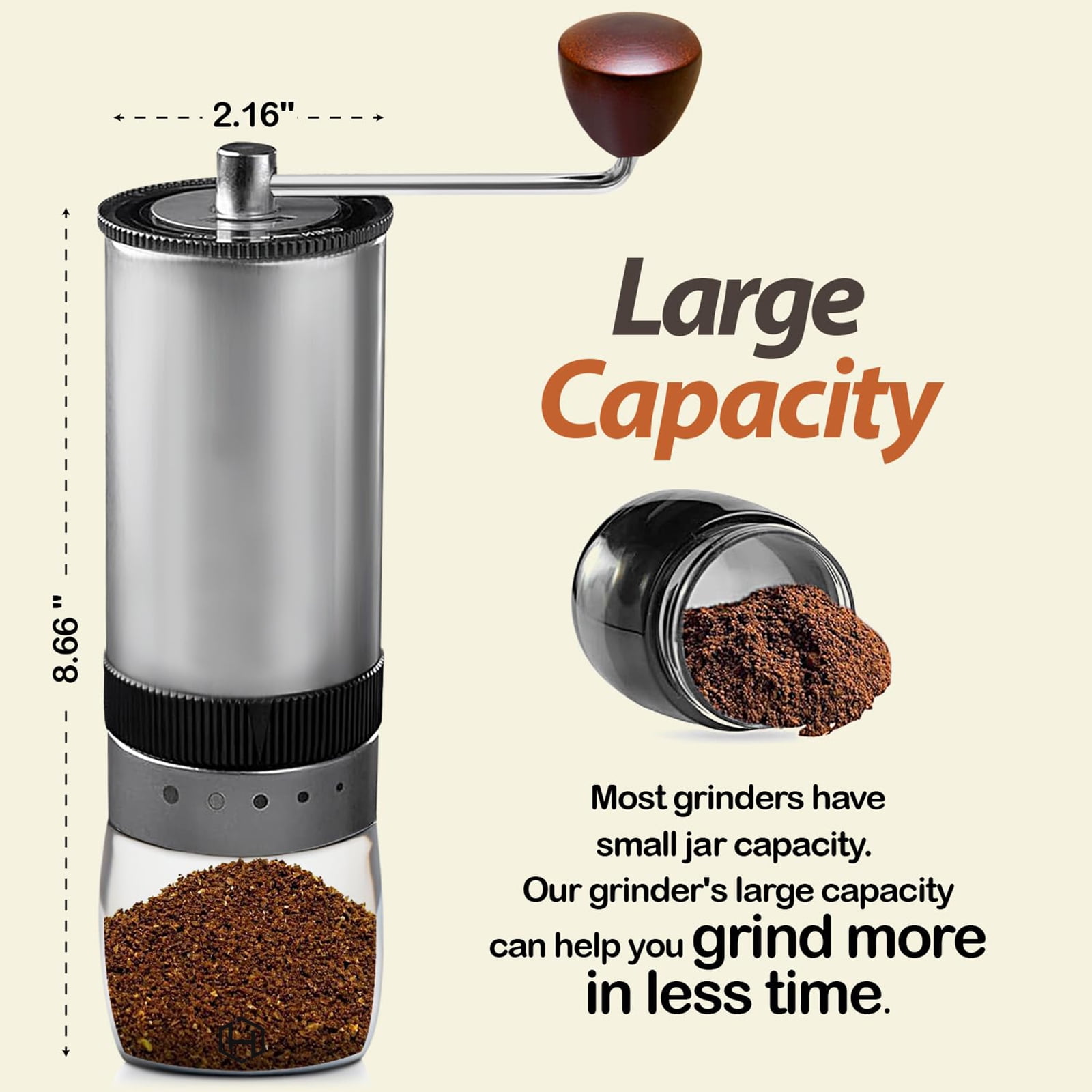 HEIHOX Manual Hand Coffee Bean Grinder - 7 Star Stainless Steel Burr, Adjustable Settings for Customized Grind, Brush, Easy to Clean, Elegant Gift