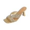 thumbnail image 3 of Gpaecead Women Sequined Rhinestone Low Heel Mules Square Toe Glitter Crisscross Strap Metallic Heel Spring Summer Party Elegant Shoes,Gold, 3 of 8