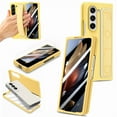 thumbnail image 1 of SaniMore for Samsung Galaxy Z Fold 5 Case with Stylish Wristband, with Screen Tempered Film Galaxy Z Fold 5 [Anti-Slip Stripe] Light Luxury Matte Anti-fall Protection Cover, Yellow, 1 of 9