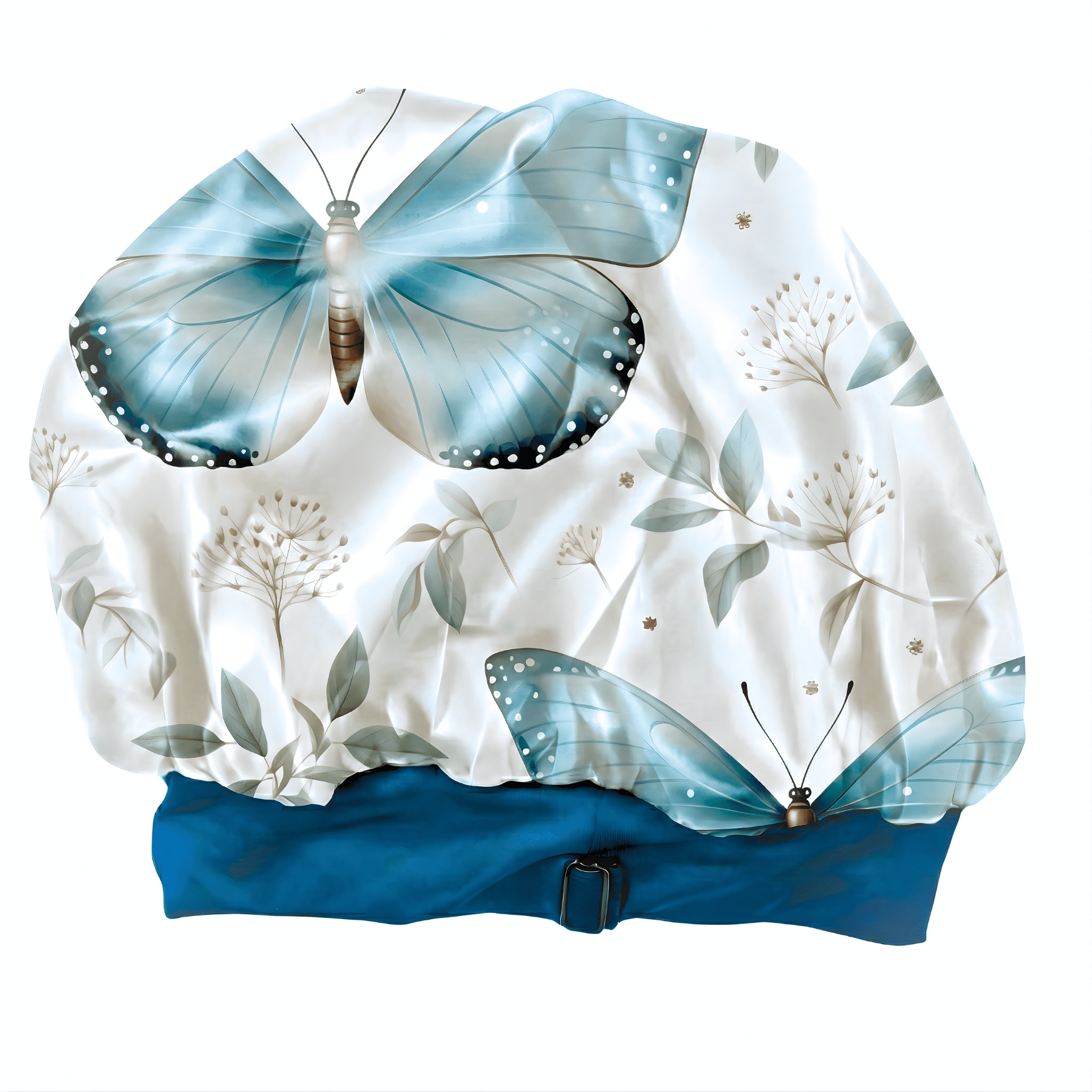 No Tie Wide Band Satin Bonnet for Sleeping, Non Slip Sleep Cap for Curly Hair Braids Locs, Floral Butterfly