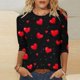 thumbnail image 1 of TaTaai Women's Valentine Heart Print 3/4 Sleeve Round Neck Loose T-Shirt, Valentine's Day Gift, Casual Daily Home Work Top Gift, 1 of 5