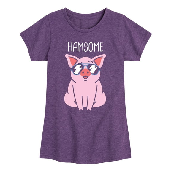 Instant Message - Hamsome Pig - Toddler & Youth Girls Short Sleeve Graphic T-Shirt